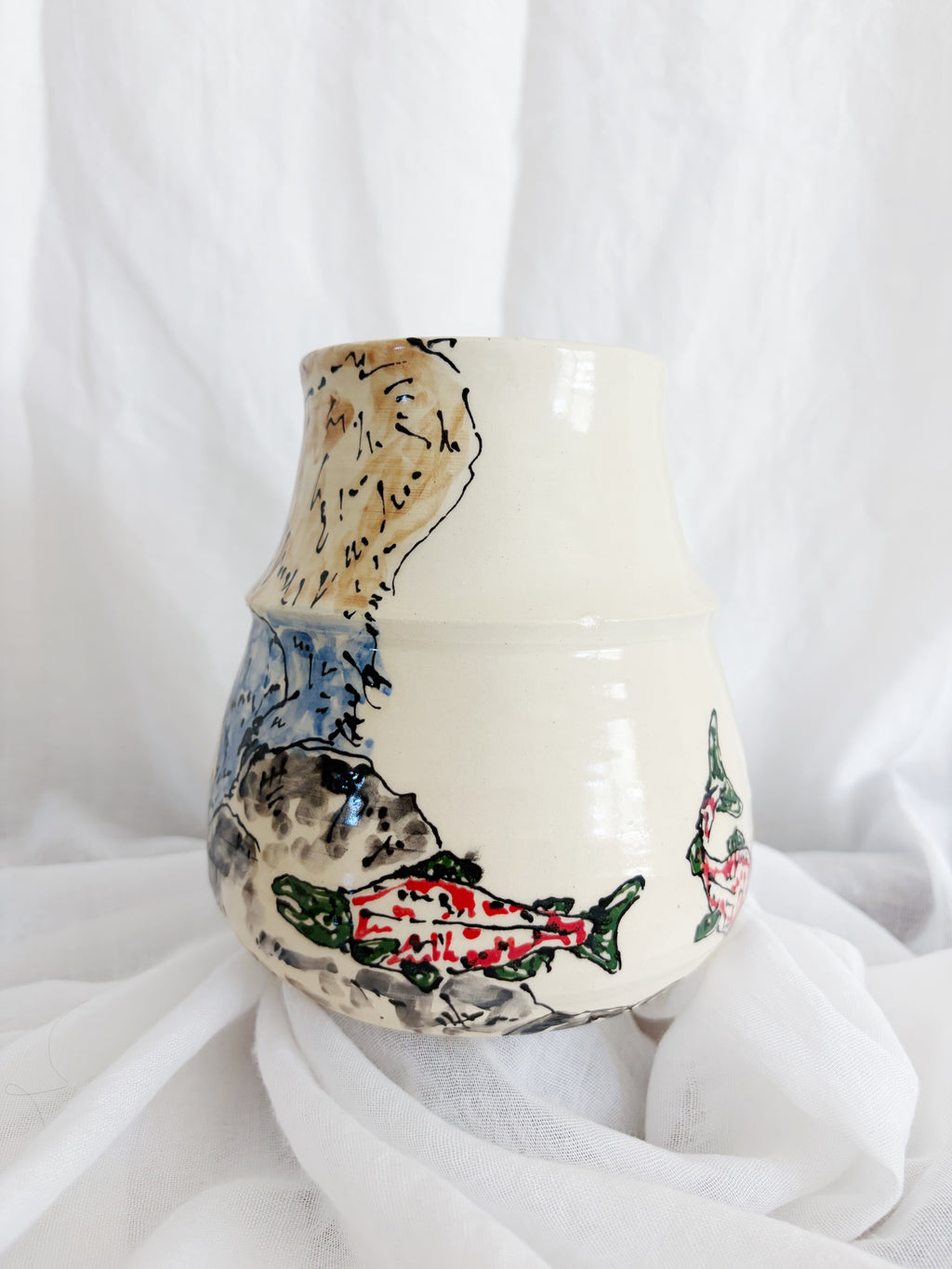 Grizzly and Salmon Vase