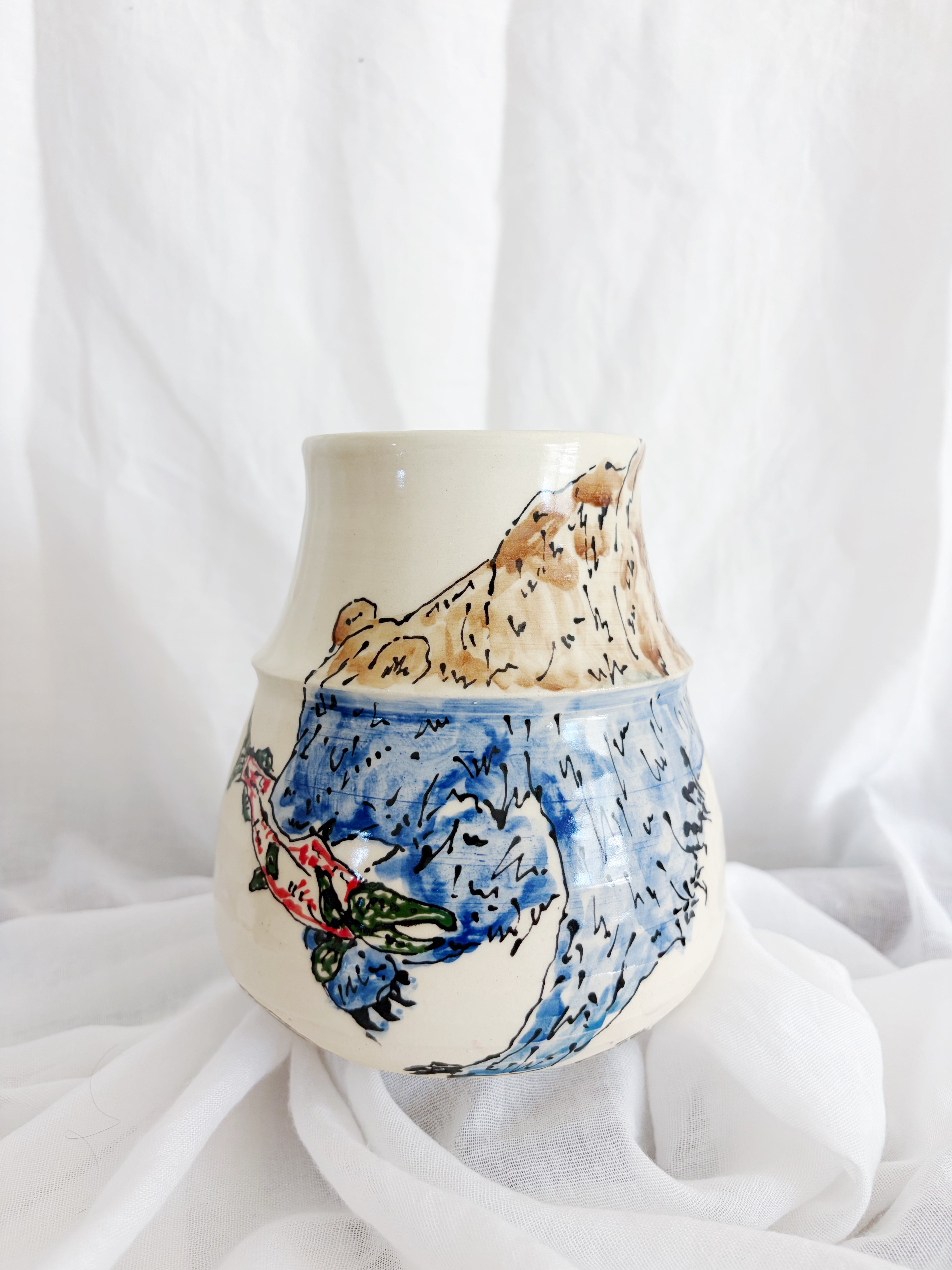 Grizzly and Salmon Vase