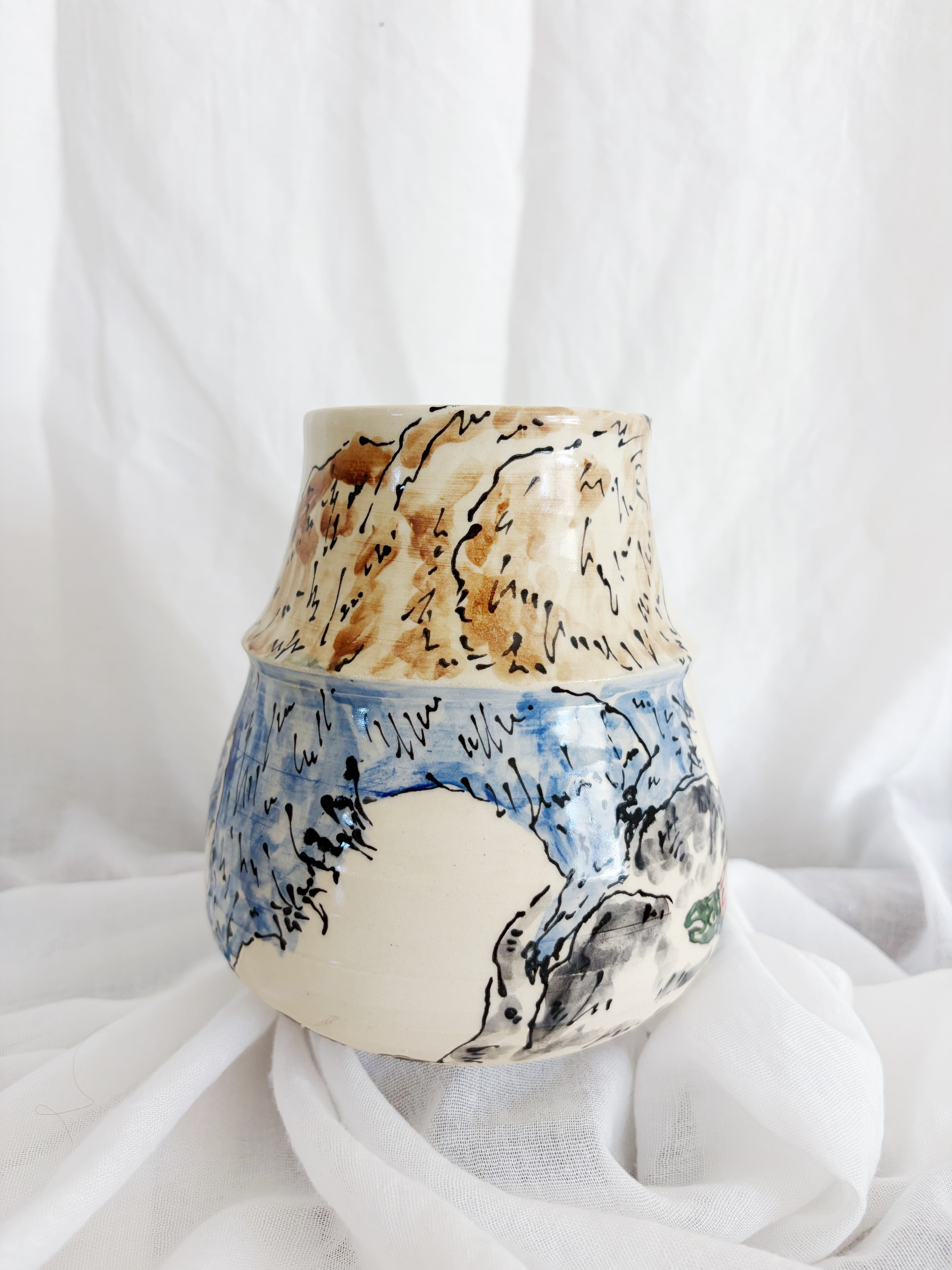 Grizzly and Salmon Vase